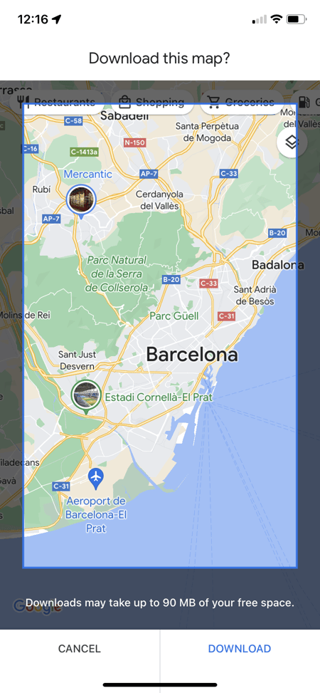 Barcelona, Download screen