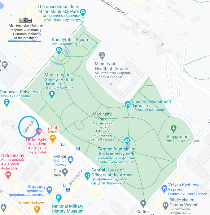 Map of mariyinsky park and palace