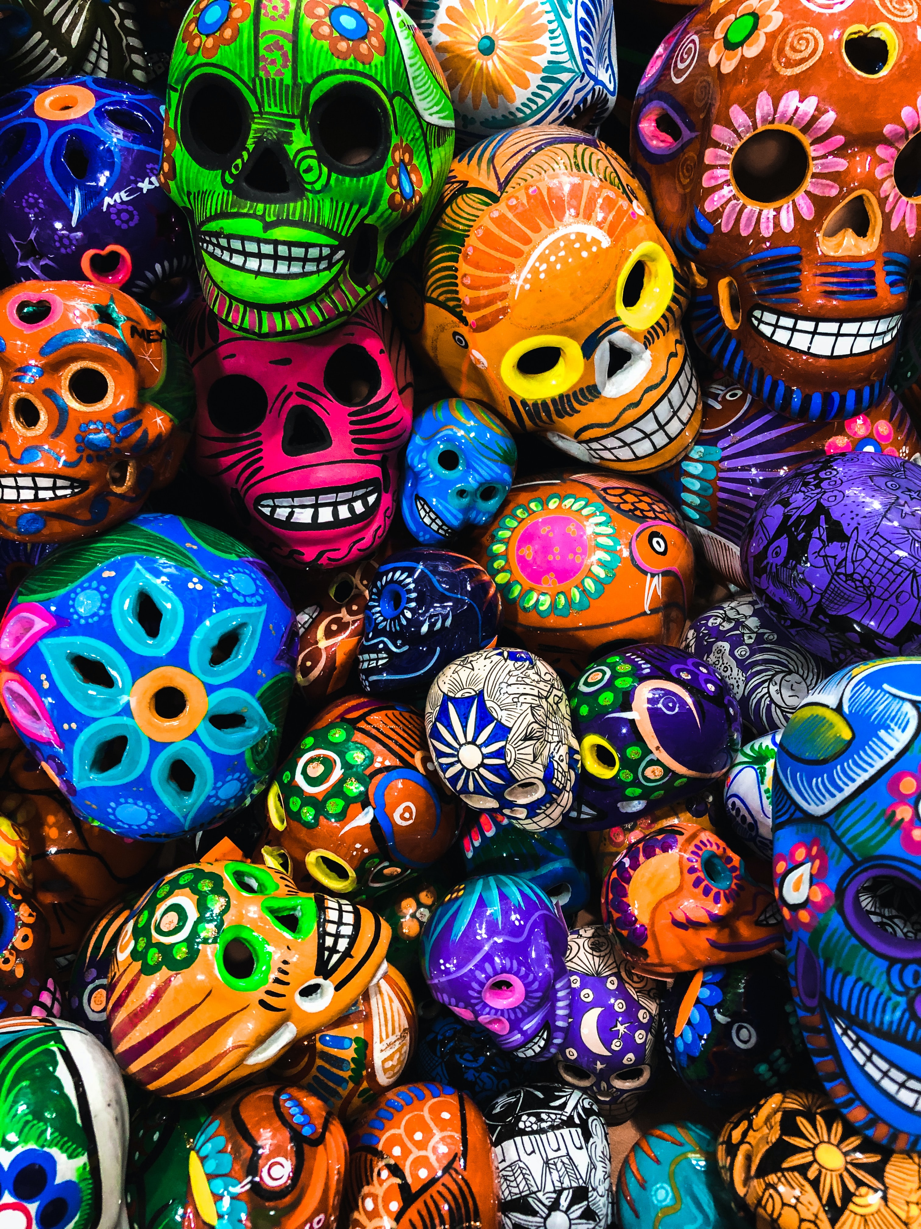 Brightly painted sugar skulls